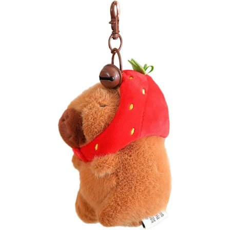 Mænd Kvinder Super Nuttet Kreativ Sjov Blød Plys Brun Capybara Nøglering Nøglering Taske Rygsæk Vedhæng Dyr Nøglekæde, Jordbær Hat