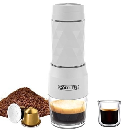 Bärbar Manuell Espresso Mini Kaffebryggare för Camping och Resor, 3-i-1 med 18 Bar Mjölkskumspress, 120ml Kopp, Fungerar med DG/NES Kapsel