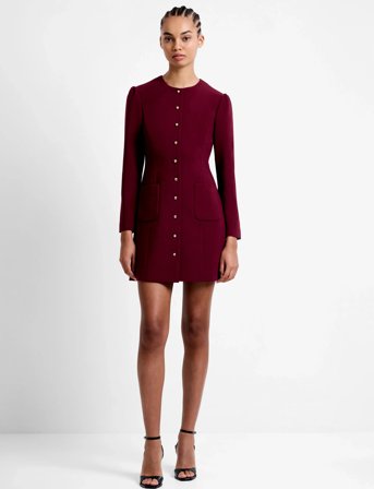 French Connection Celie Button Through Dress - Burgundy - 34