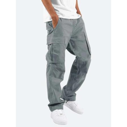 Herr Bekväma Arbetskläder Bomull Linne Multificka Casual Lös Baggy Långa Cargobyxor Grey 5XL