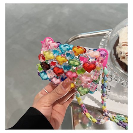 Sommer Jelly Tasker Hjerte Perlebesatte Tasker Håndvævede Tasker Hjerteformede Armhule Tasker Kvinder (1 Pakke)