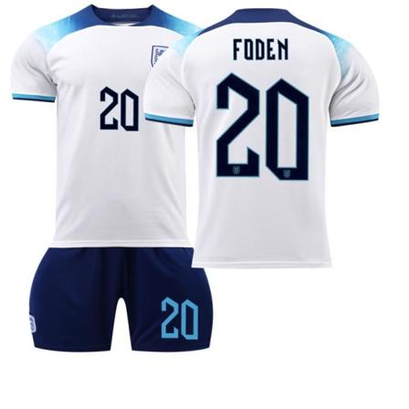 England VM-tröja 2022 Barn Fotbollströja No. 9 Kane 10 Sterling 19 Mount 20 Foden 2223 England home number 20 #16