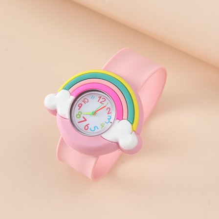 1 st barns klocka (bred rosa rem), barns vattentäta armbandsur kvartsurverk, 3D tecknad design, digital barnklocka för 3 år till 11 år gammal pojke 