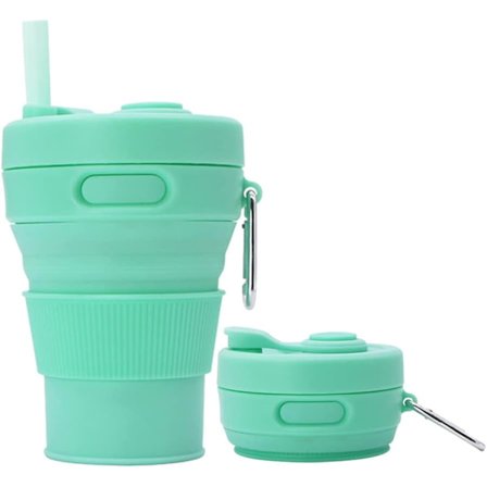 Foldbar Silikon Kaffemugg Resa Camping Med Sugrör Återanvändbar Bärbar Drickmugg Utomhus Vandring 450ml Grön