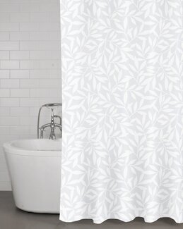 Badeforhæng Blade med trykt bladmotiv Hvid