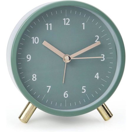 Vekkerklokke 4,5" Analog nattbordvekkerklokke for soverom Batteridrevet rund klokke med bakgrunnsbelysning,