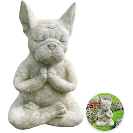 Fransk Bulldog Havefigur, Meditation Hundestatuer, Resin Hund