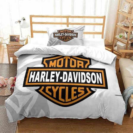 Harley Davidson Tema Dynebetræk til Børn Drenge 3D Mønster Dynetæppe Sæt 3 Dele Sengelinned Dynebetræk med Pudebetræk (135*200 cm)