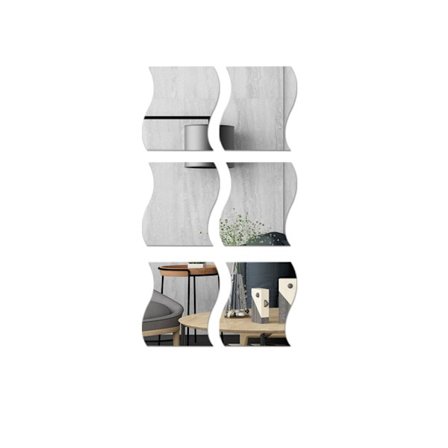 3D Bølge Spejl Vægklistermærker Sæt med 6 Selvklæbende Boligindretning