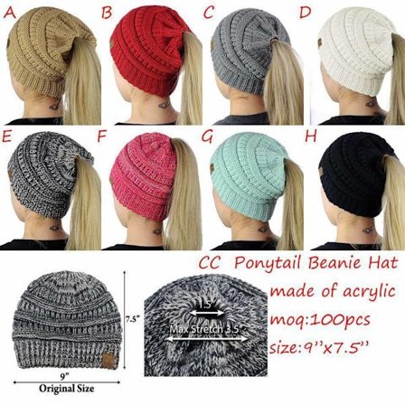 Hästhårstofs Messy Bun Beanie Tail Knit Hole Mjuk Stretch Kabel Vinter
