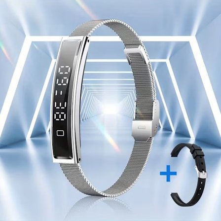 Elegant smartklokke i rustfritt stål, treningsarmbånd med skritteller – perfekt gave