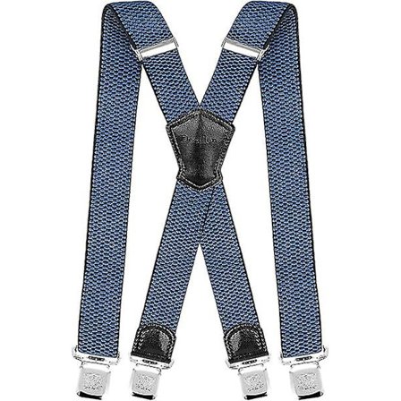 Herrebukser med svært sterke metallklips brede 4 cm tunge bukseseler én størrelse passer alle menn og kvinner justerbare og elastiske X-form (blå)