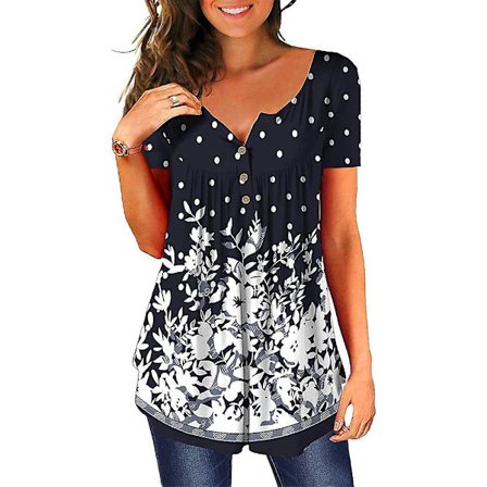 Naisten T-paidat Lyhythihainen Tunika Kukallinen V-kaula-aukkoinen Yläosa