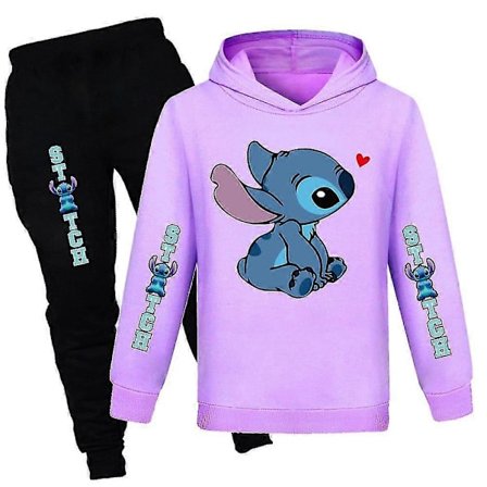 Lilo Stitch Treningsdresssett for barn Hettegenser Bukser Antrekk Activewear 7-14 år