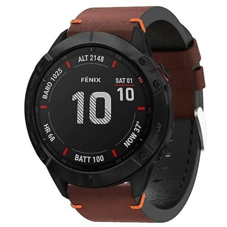 För Garmin Fenix ​​6x Pro 26mm lädersutur stålspänne watch