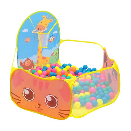 Børneboldbassin Foldbar Tegneserie Giraf Baby Legetøjs Pooltelt Med Basketballkurv Til Piger Drenge (uden Bold) Gul