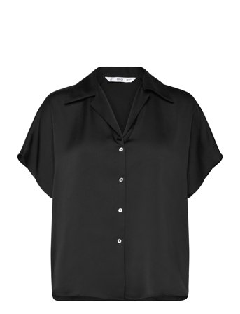 Short-Sleeved Satin Shirt Black Mango