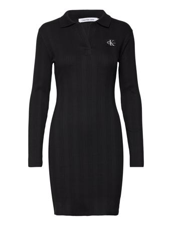 Badge Polo Collar Rib Dress Dresses Bodycon Dresses Sort Calvin Klein Jeans