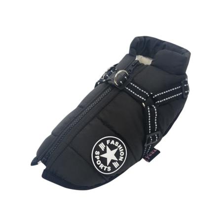 Varm vanntett jakke med sele for hund Vinter Komfortabel bomullsbekledning Vattert vest for små og mellomstore hunder Svart XL Black XL