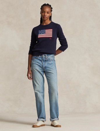 Polo Ralph Lauren Flag Cotton Crewneck Sweater - Navy - XL