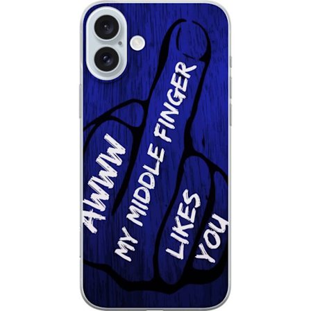 Kompatibelt Mobildeksel til Apple iPhone 16 Plus Mørk typografisk illustrasjon med hjerteform og budskap om vennskap mot dyp blå tretekstur