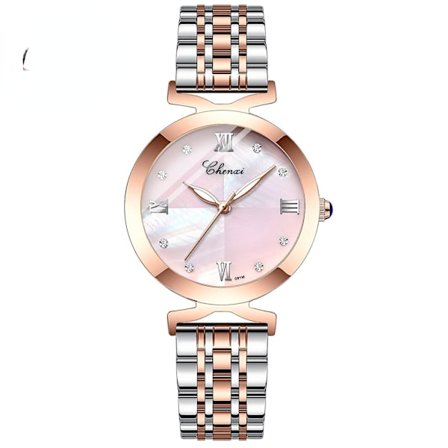 Fritillary Quartz Dameur med Zirkon Guld Solid Stål Rem