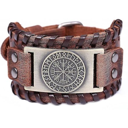 Viking Vegvisir Kompas Brede Læderarmbånd, Nordiske Runer Vintage Smykker