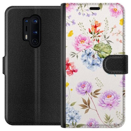 Yhteensopiva Lompakkokotelo OnePlus OnePlus 8 Pro Kukkakuviota käsinmaalatuilla kukilla, perhosilla ja hyönteisillä romanttiseen skandinaaviseen ty