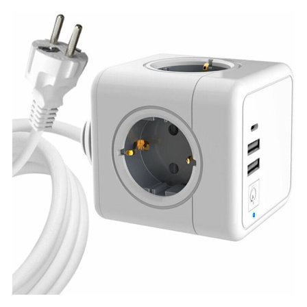 USB-kubkontaktlist, 3-uttagskontaktlist med 2 USB-portar laddare (5V3.1A/15.5W) Multiuttagsskydd och överspänningsskydd med strömbrytare 1,5 m