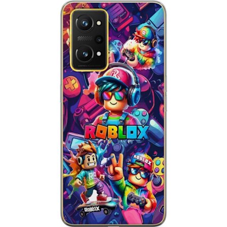 Kompatibel Mobilcover til Realme Realme GT Neo 3T Farverig Roblox gaming gruppe med hovedtelefoner, controllere og neonfarver perfekt til børn og gam