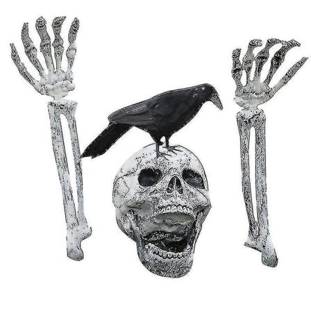 Realistiske skjelettinnsatser og kråke-Halloween-dekorasjoner for plenstaker Hage Halloween-skjelett