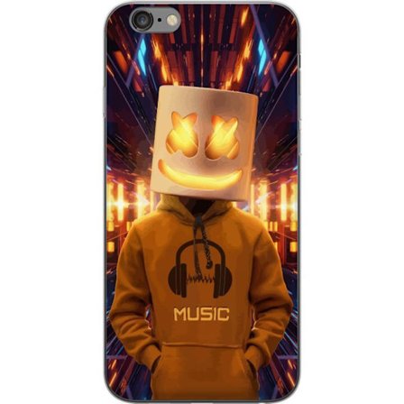 Kompatibelt Mobildeksel til Apple Apple iPhone 6 Plus DJ-figur med lysende hjelm og hette i futuristisk musikkmiljø med neonlys.