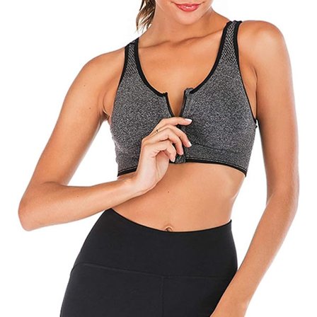 Kvinners glidelås foran sports-BH polstret sømløs BH aktivtøy avtakbare puter Yoga sports-BH-er,XL