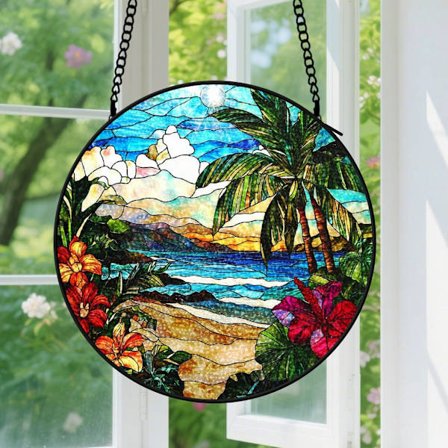 Trooppinen ranta Ikkunaan ripustettava aurinkokenno - Pariskunta-aurinkokenno vanhoille pariskunnille, romanttinen lahja hänelle