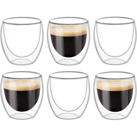 6 stk. dobbeltvæggede kopper, glas, krus, klare dobbeltvæggede kaffekopper, dobbeltvæggede, cappuccino, latte og isolerede (80 ml)
