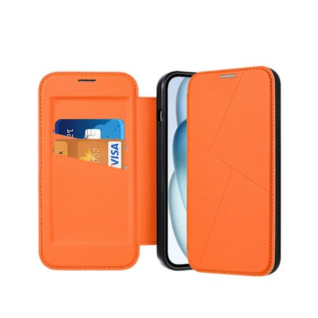 Etui til iPhone 15 Pro Orange læder med dobbelt kortslot og magnet