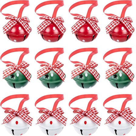Julgransdekoration med klockor, 12 st metall julgransklockor och bjällror, mini bjällror hängande prydnad hänge för julgran, bröllop