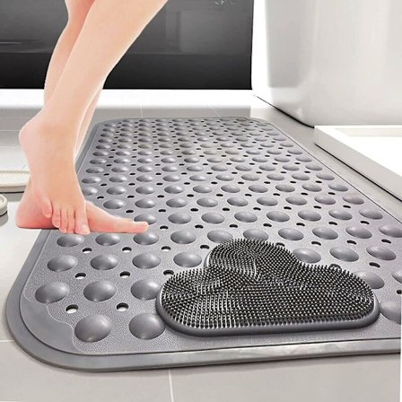 Skridsikker brusebadsmåtte 70 x 40 cm bademåtte med sugekop, ideel til fodmassage - Grå