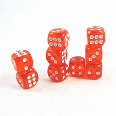 6-sidet terningesæt, afrundede transparente terninger, brætspil, matematikundervisning, terningesæt (10 stk. rød)