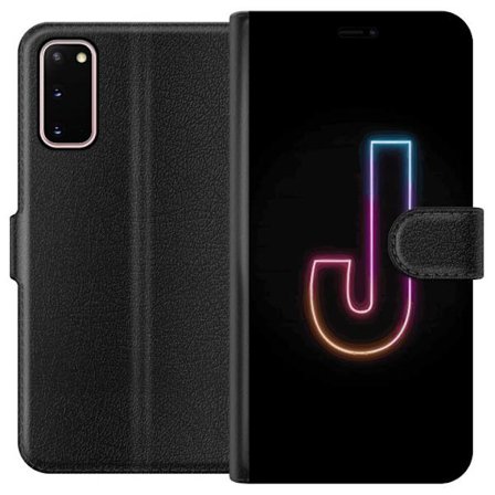 Kompatibelt Lommeboketui til Samsung Samsung Galaxy S20 Minimalistisk neonbokstav J i fargeskiftende lys mot svart bakgrunn