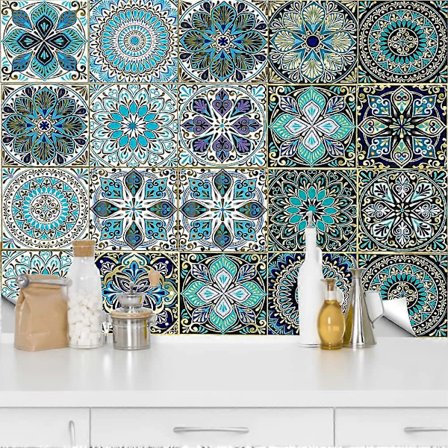 Pakke med 20 fliseklistremerker, 15 x 15 cm, selvklebende fliser, fargerike fliseklistremerker, selvklebende fliseklistremerker, flisfolie, vanntette 