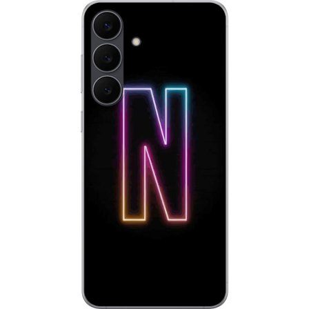 Kompatibelt Mobildeksel til Samsung Galaxy S25 FE Minimalistisk neonbokstav N i fargeskiftende lys mot svart bakgrunn