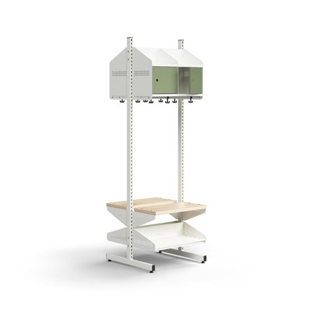 Garderobemodul ENTRY, grundsektion gulv, 4 metaldøre, 1800x600x600 mm, hvid/grøn