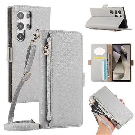 Samsung Galaxy S25 Ultra Lompakkokotelo Iskunkestävä TPU+PU Nahkainen Käännettävä Suojakotelo Peilillä, Hihna