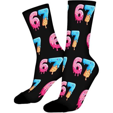 Jäätelö Six Seven emoji -sukat, uutuus Six Seven -nilkkasukat, sopivat joululahjoiksi pojille ja tytöille.