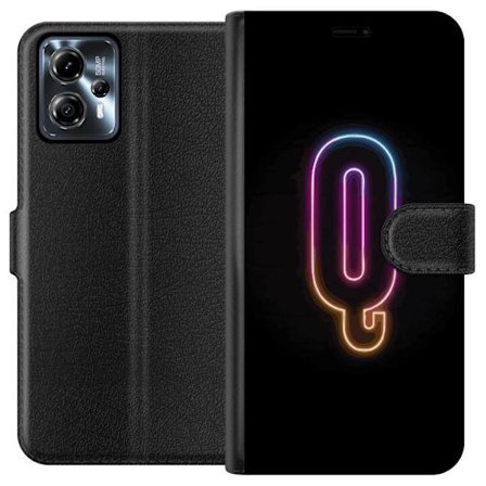 Kompatibelt Lommeboketui til Motorola Motorola Moto G13 Minimalistisk neonbokstav Q i skinnende farger mot mørk bakgrunn