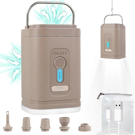 Elektrisk luftpumpe 1200mAh genopladelig mini-inflator med 5 dyser og LED-lys, letvægts indendørs udendørs bærbar luftpumpe til vakuumopbevaringsposer