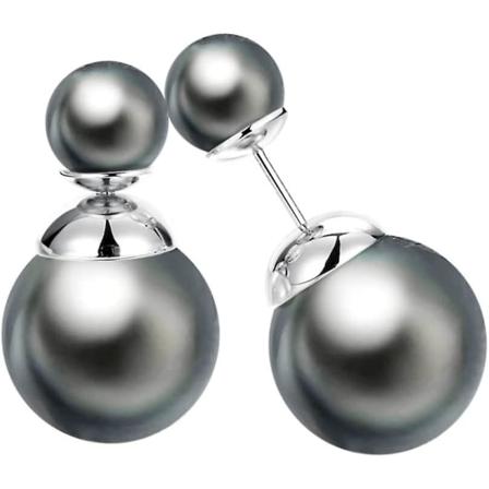 Etu- ja takapuolen kaksisivuinen pieni ja suuri keinotekoinen helmi-korvakorut naisille Musta 1pari