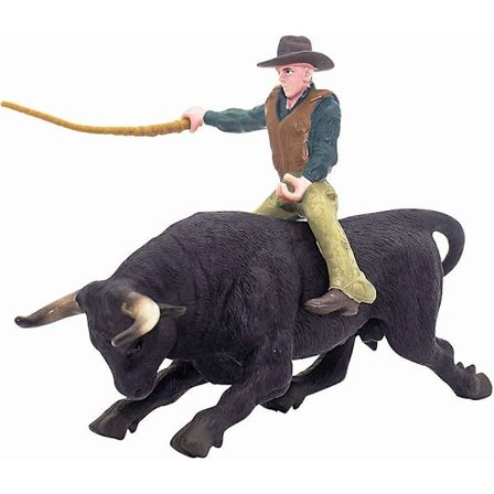Cowboy med svart oksefigur, okse-rytter minisett, Texas Longhorn ku modell, gårdsdyr, storfedekorasjon, okse-fighter samleobjekt