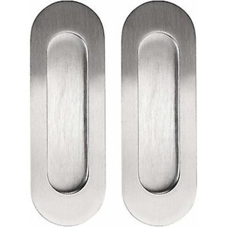 2 stk. Rustfrit Stål Skydedørsgreb Ovalt Indbygget Fingergreb til Dør, Skab eller Skuffe Sølv